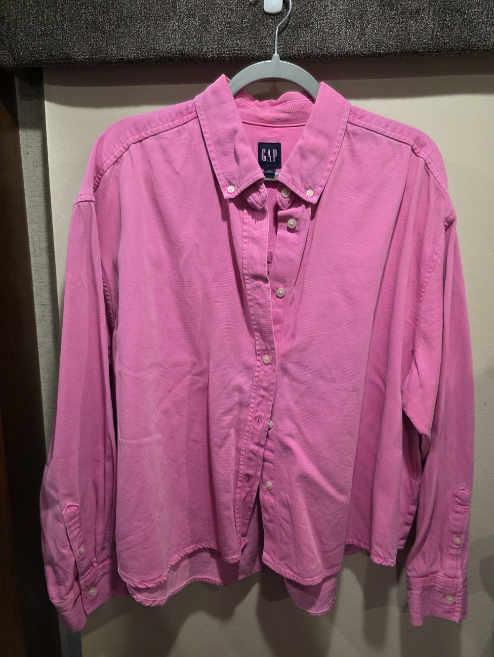 GAP Bright Pink Classic Button-Down Shirt Jacket